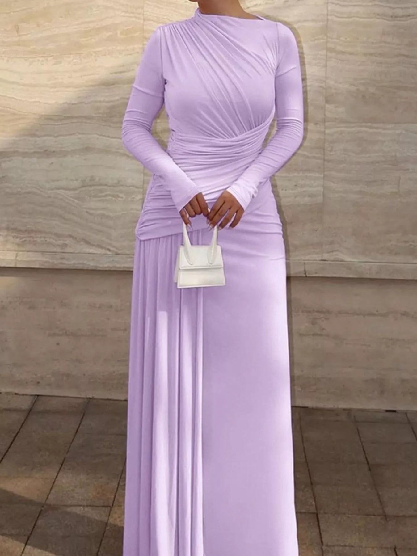 Ruched Long-Sleeve Maxi Dress | 3 Colors-Tactilefable