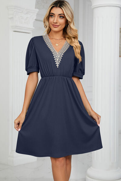 Calipso V-Neck Puff Sleeve Dress | 8 Colors-Tactilefable