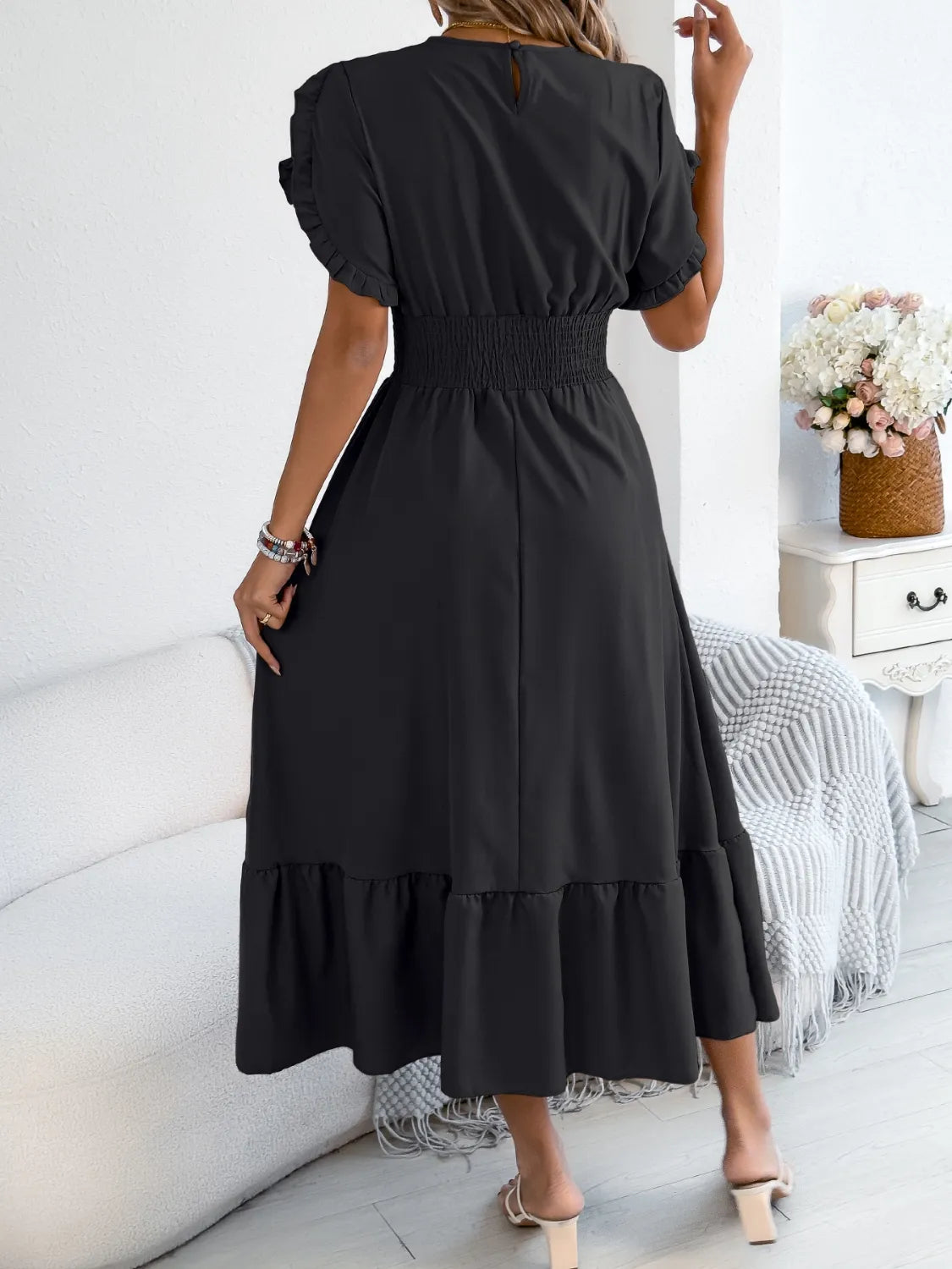 Frill Neck Midi Dress | 3 Colors | Poundton-Tactilefable