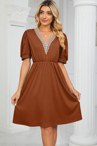 Calipso V-Neck Puff Sleeve Dress | 8 Colors-Tactilefable