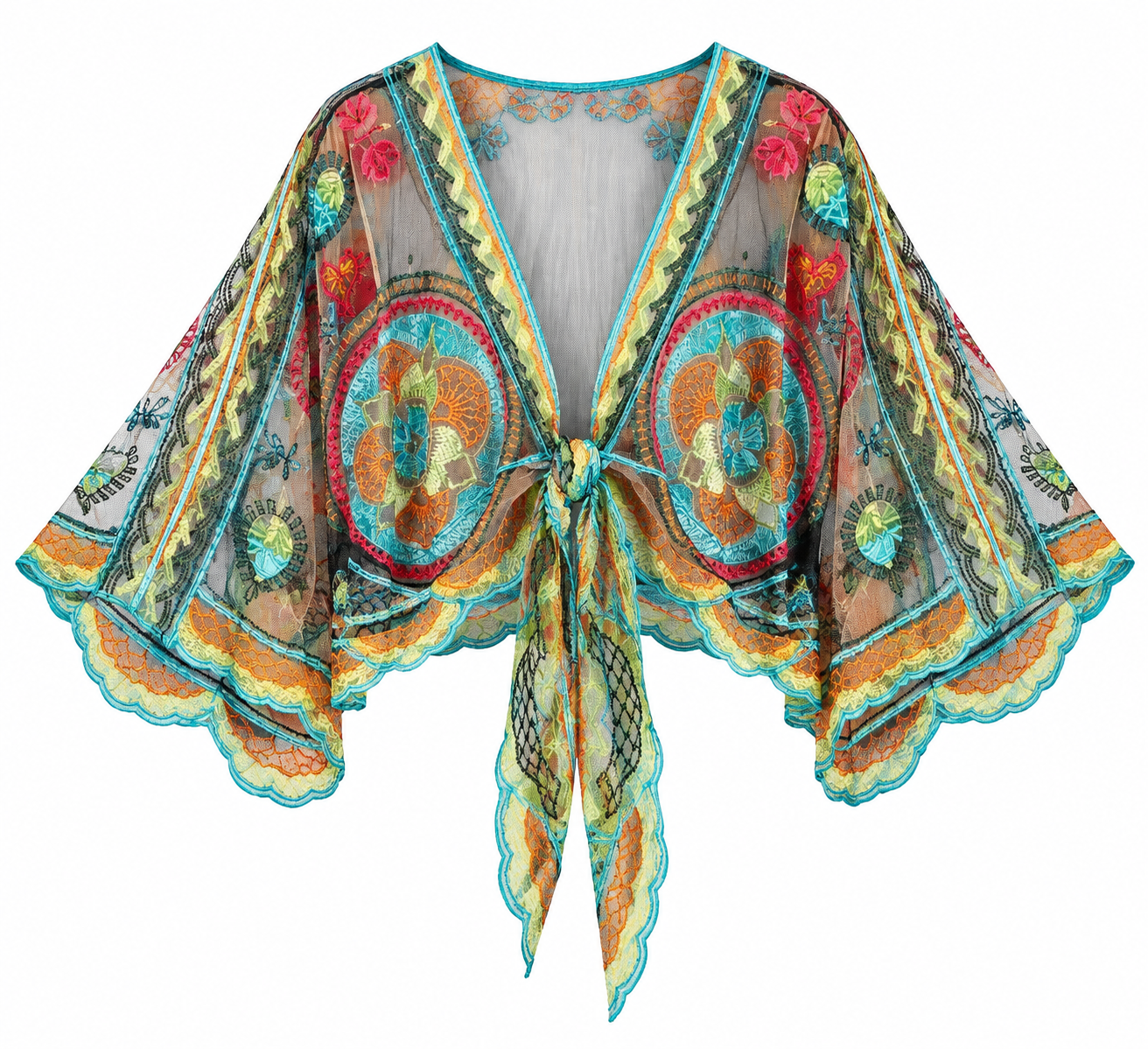 Boho Embroidered Sheer Beach Cover-Up-Tactilefable