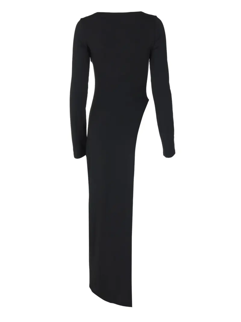 Women's Plain Asymmetrical Split Hem Slit Design Boat Neck Dress, Casual Long Sleeve Dress for Spring & Fall, Women's Clothing for Daily Wear Women's Plain Asymmetrical Split Hem Slit Design Boat Neck Dress, Casual Long Sleeve Dress for Spring & Fall, Women's Clothing for Daily Wear