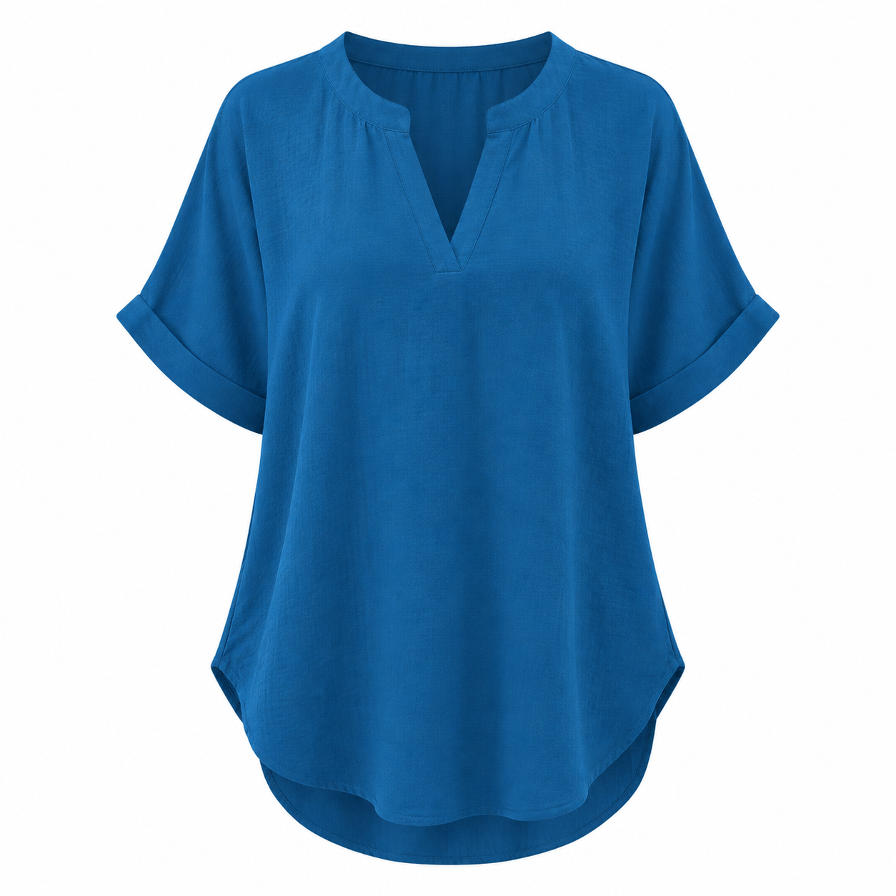 Notch Neck Rolled Cuff Blouse-Tactilefable