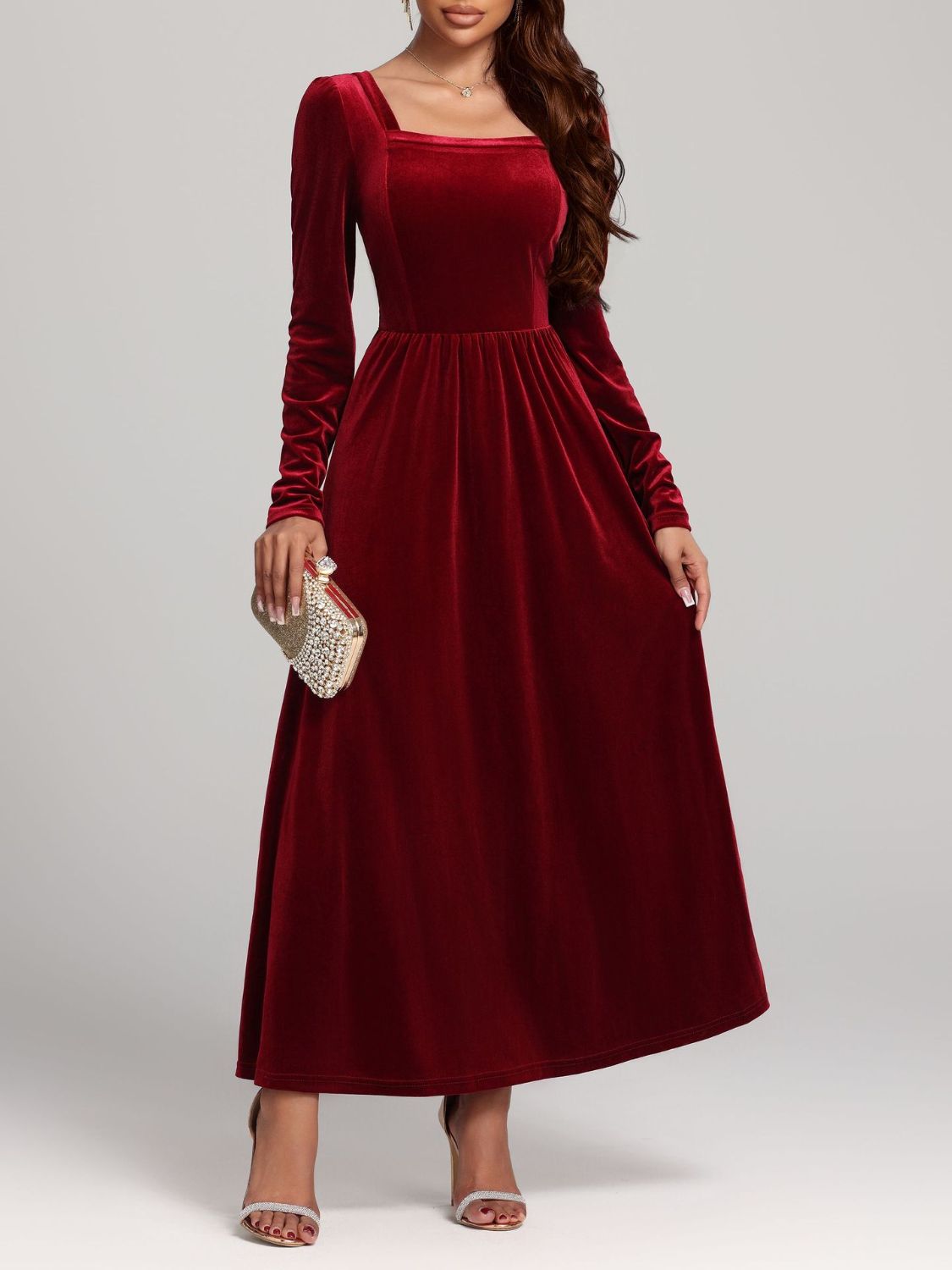 Faerie Velvet Square Neck Long Sleeve Dress | 4 Colors | Poundton-Tactilefable