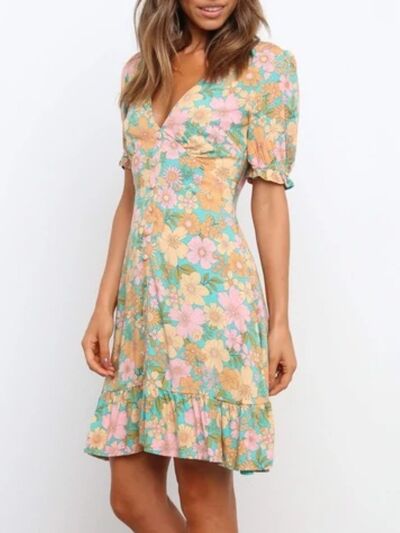 Bella Ruffled Hem Printed Short Sleeve Mini Dress | 2 Colors-Tactilefable