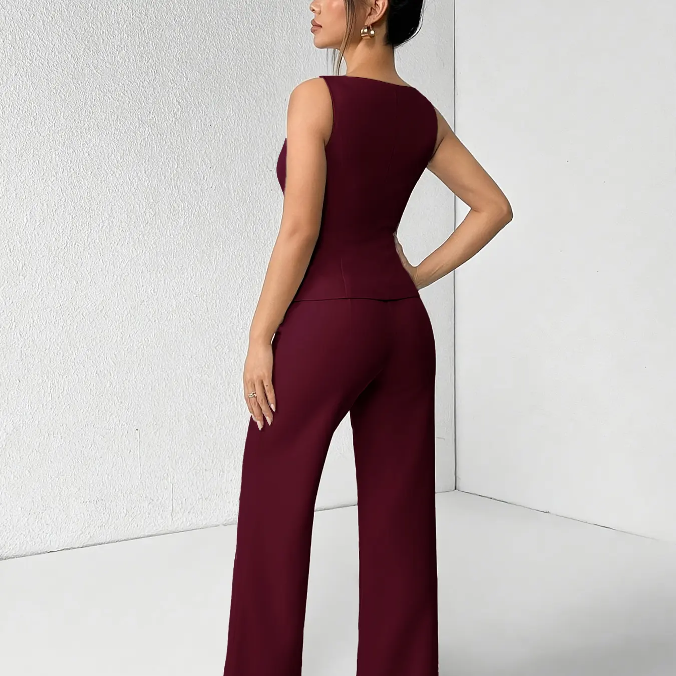 Women's Button Front Tank Top & Palazzo Pants Set