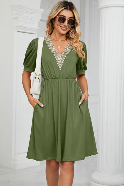 Calipso V-Neck Puff Sleeve Dress | 8 Colors-Tactilefable