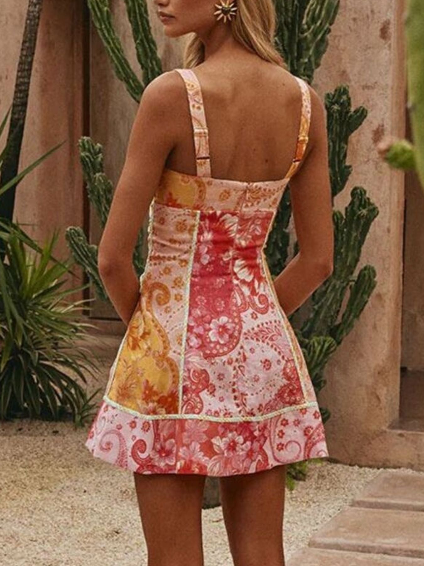 Mariposa Jardin Paisley Lace-Up Mini Dress-Tactilefable