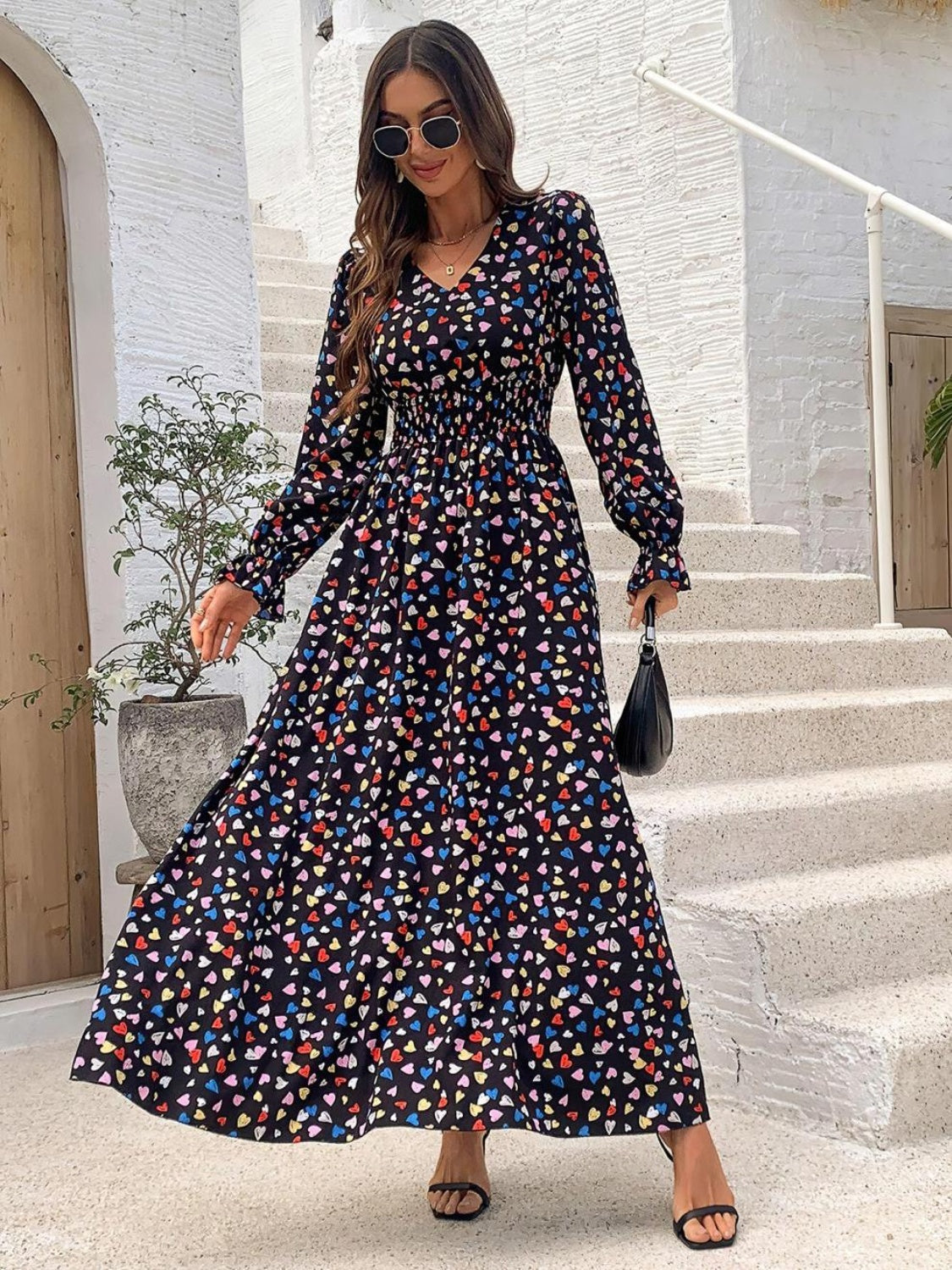 Gianna Smocked Printed V-Neck Flounce Sleeve Dress | 4 Colors-Tactilefable