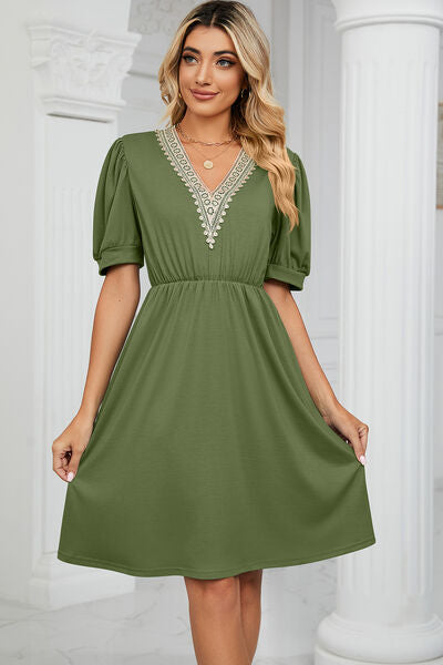 Calipso V-Neck Puff Sleeve Dress | 8 Colors-Tactilefable