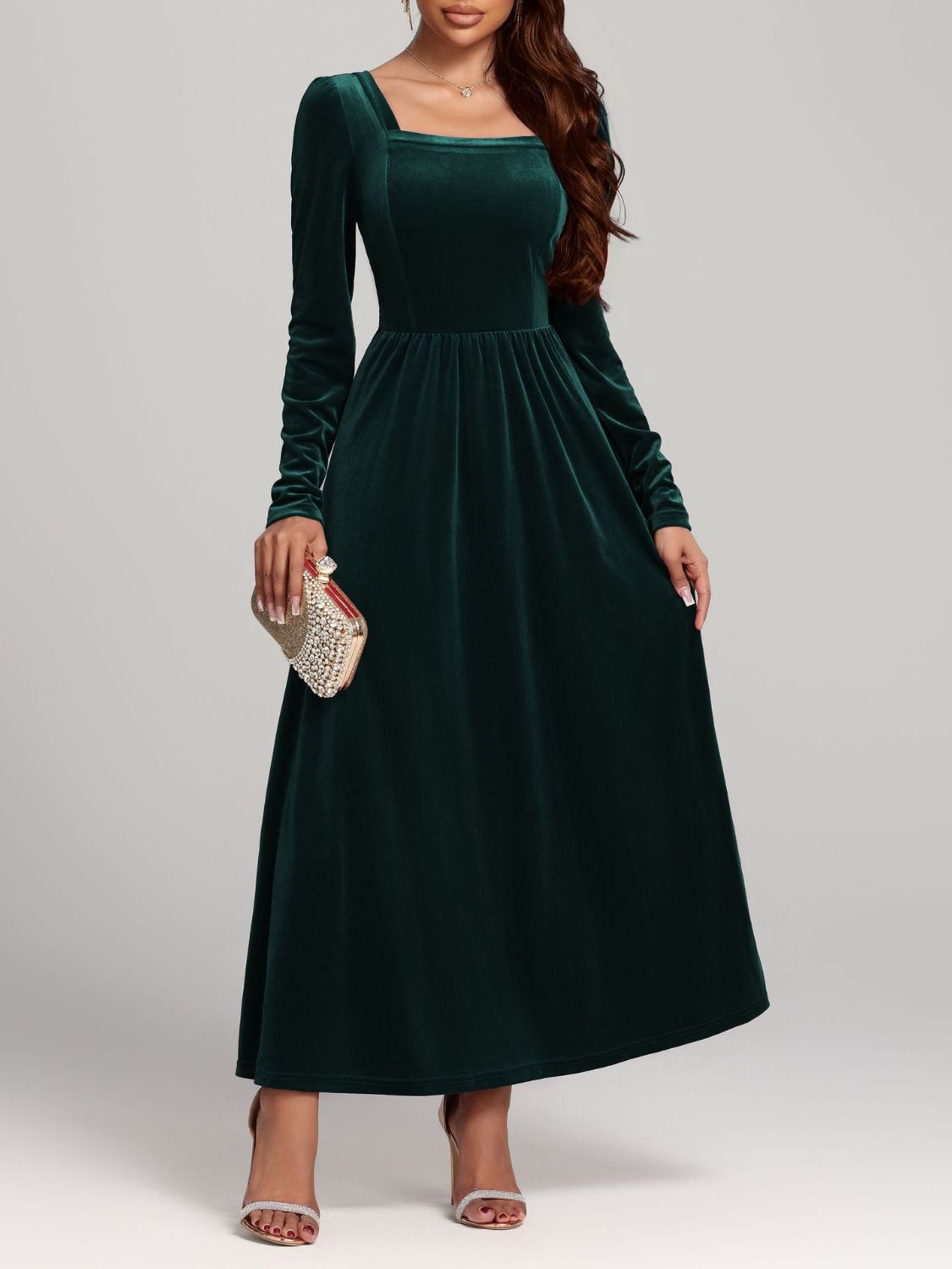 Faerie Velvet Square Neck Long Sleeve Dress | 4 Colors | Poundton-Tactilefable