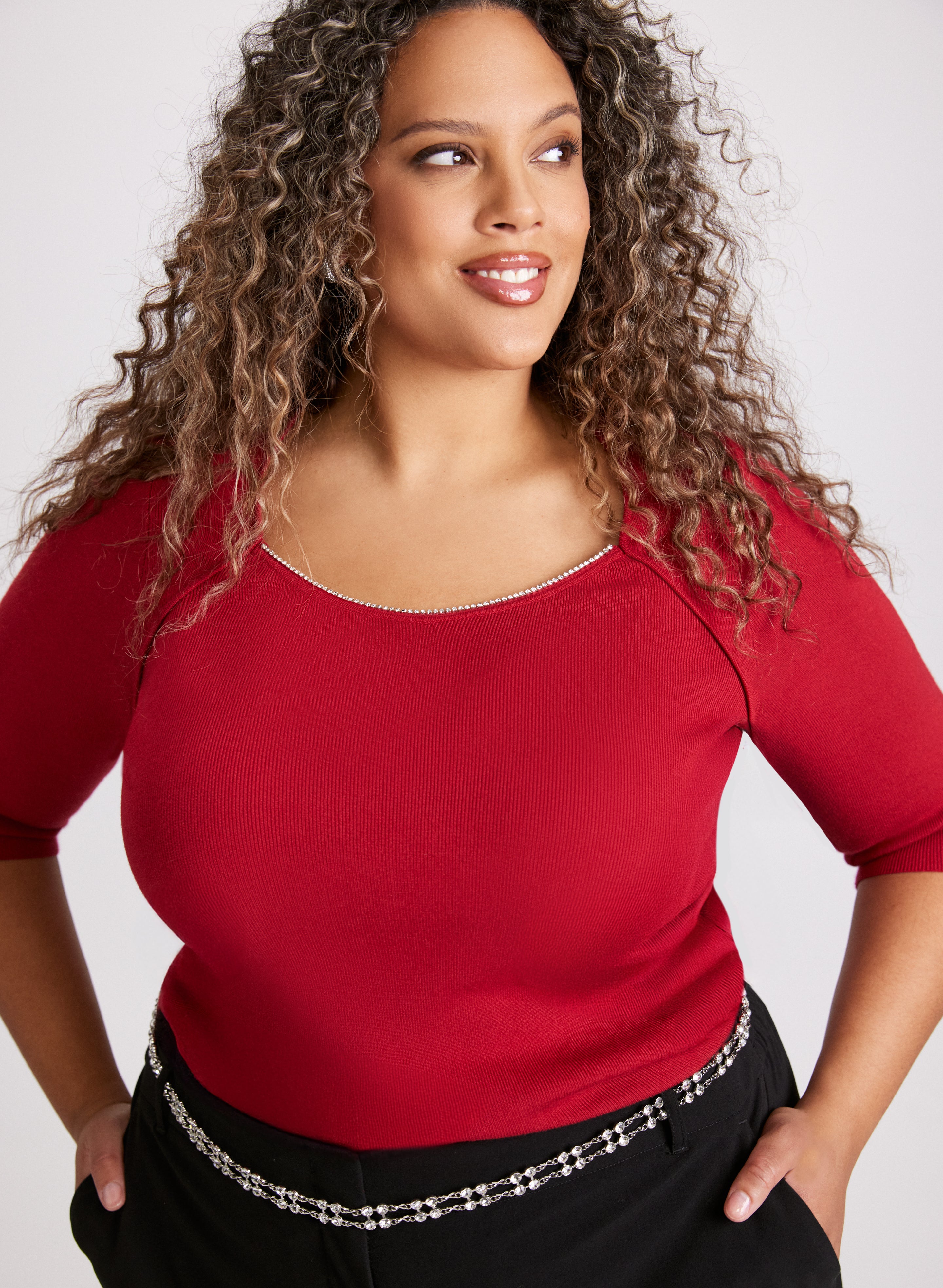 Rhinestone Trim Sweater-Tactilefable