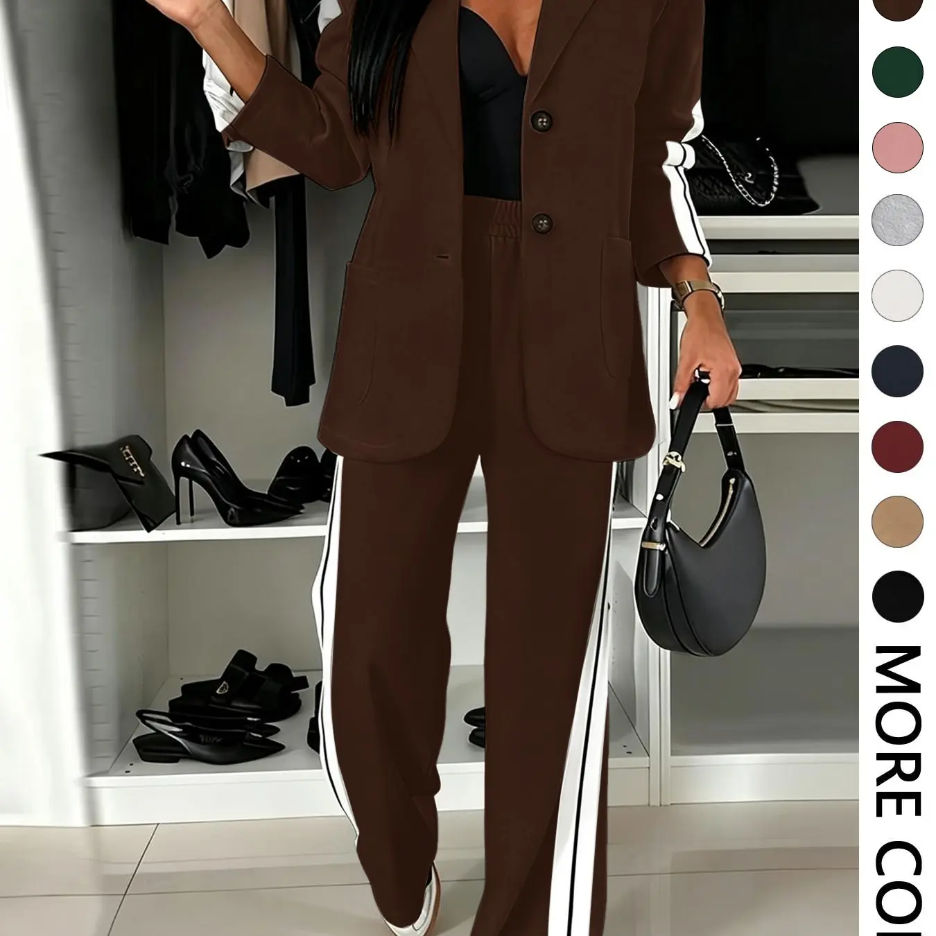 Women's Fall Winter Striped Wide Leg Suit Set-Tactilefable