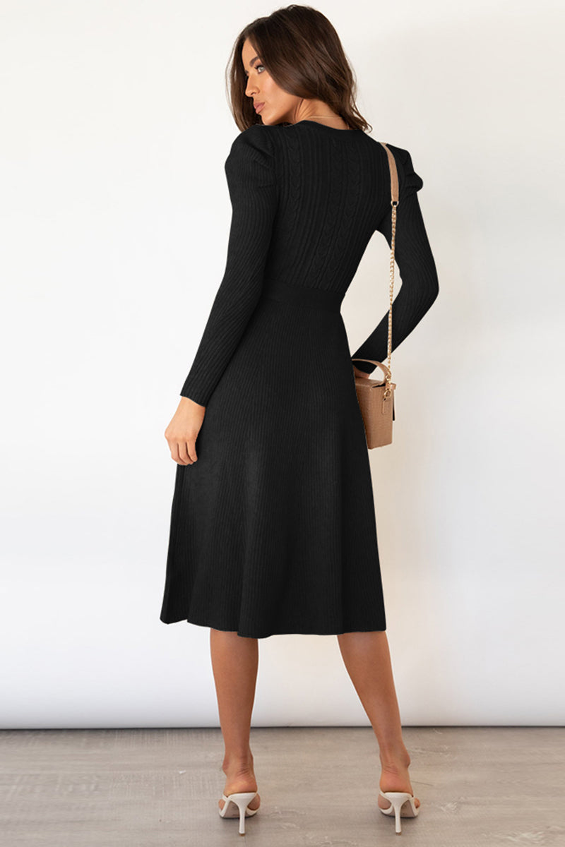 Daniela Round Neck Long Sleeve Tie Waist Sweater Dress | 5 Colors-Tactilefable
