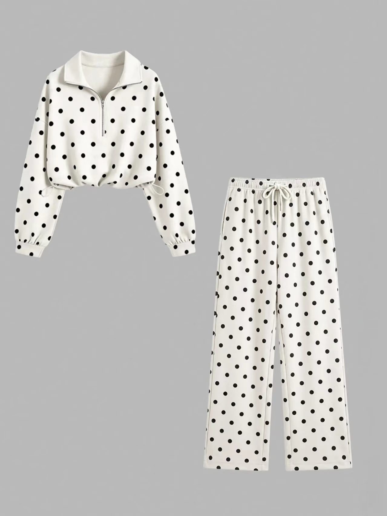 Women 2‑Piece Casual Outfit Set, Half Zip Collar Cropped Sweatshirt & Wide‑Leg Long Pants for Spring Autumn-TACTILEFABLE