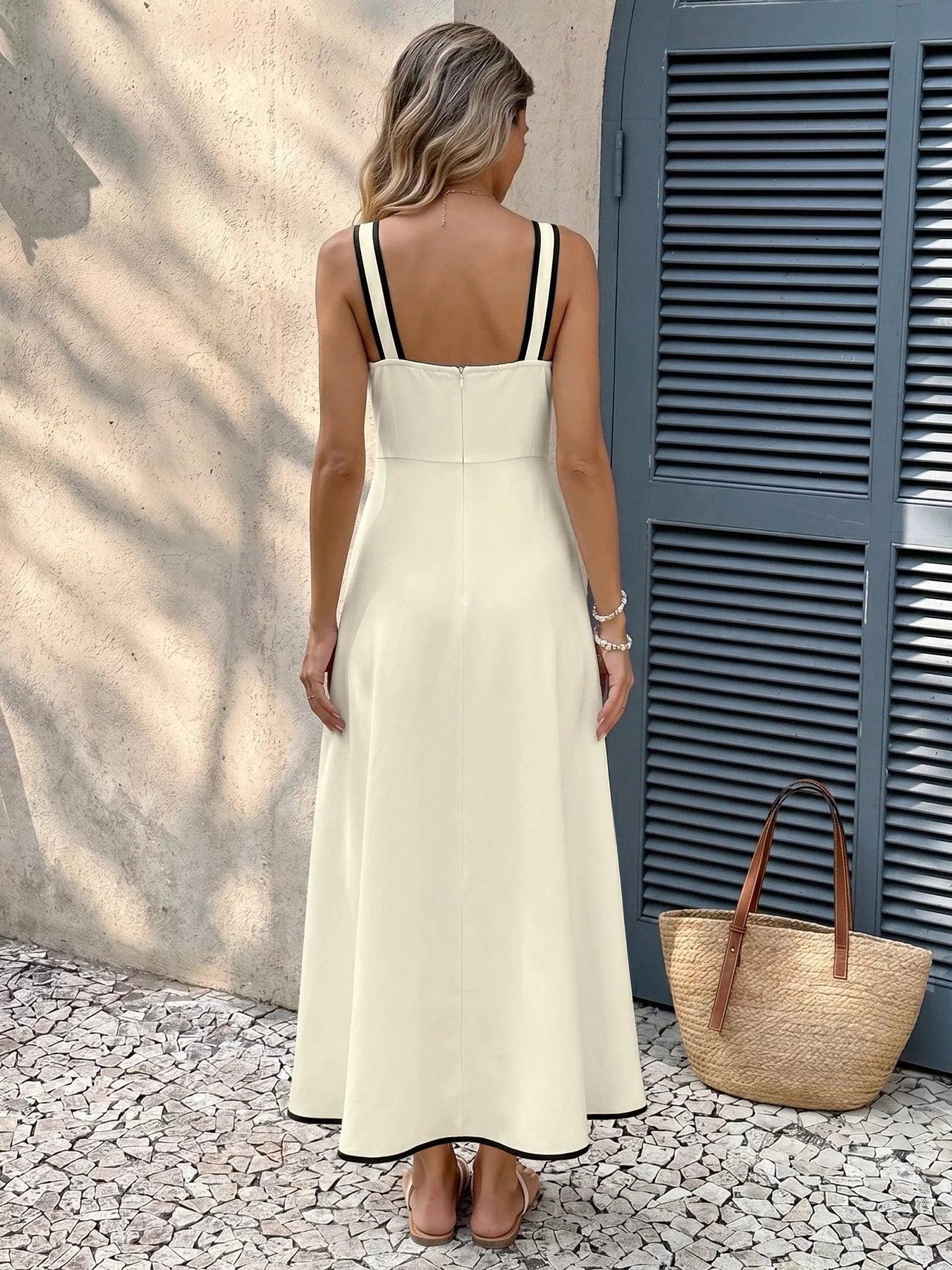 Bow-Trim A-Line Midi Dress-Tactilefable