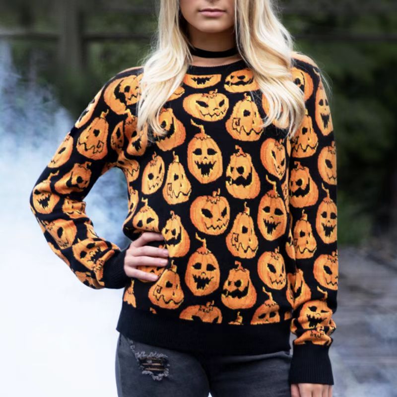 Women's Skeleton Print Knit Cardigan, V Neck Long Sleeve Single Breasted Halloween Streetwear Sweater-TACTILEFABLE