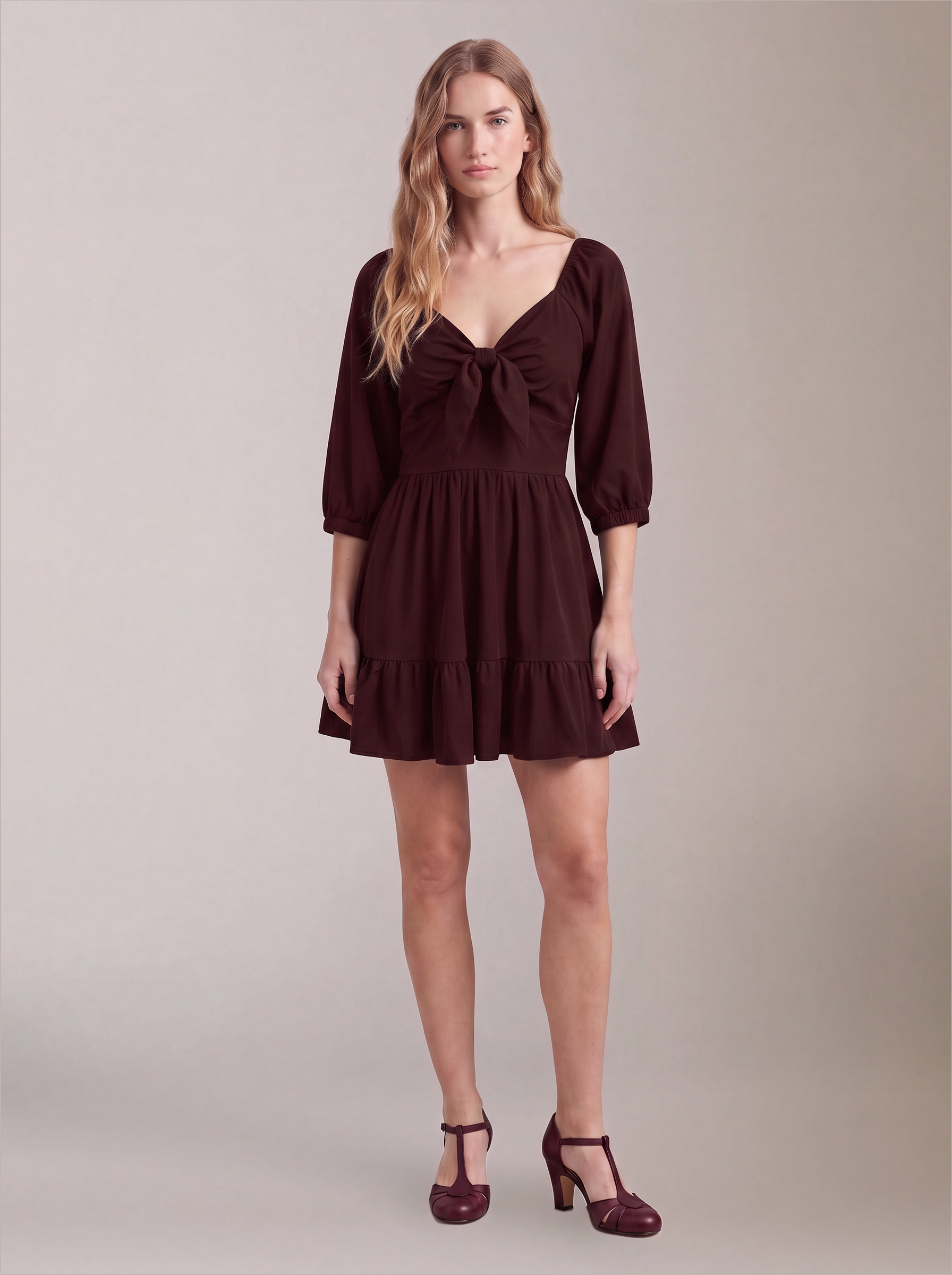 Molly Mini Dress in Solid Burgundy-Tactilefable
