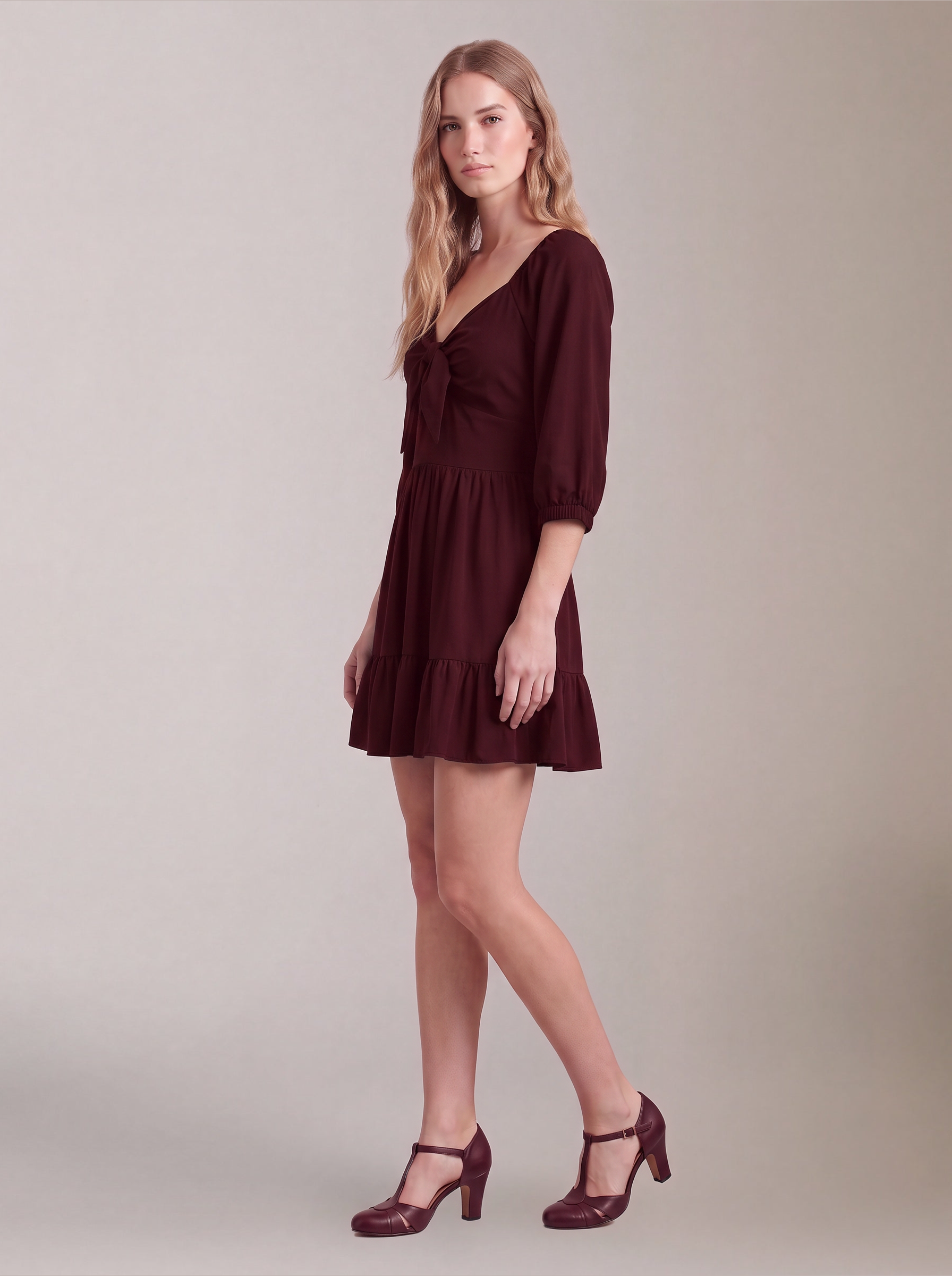 Molly Mini Dress in Solid Burgundy-Tactilefable
