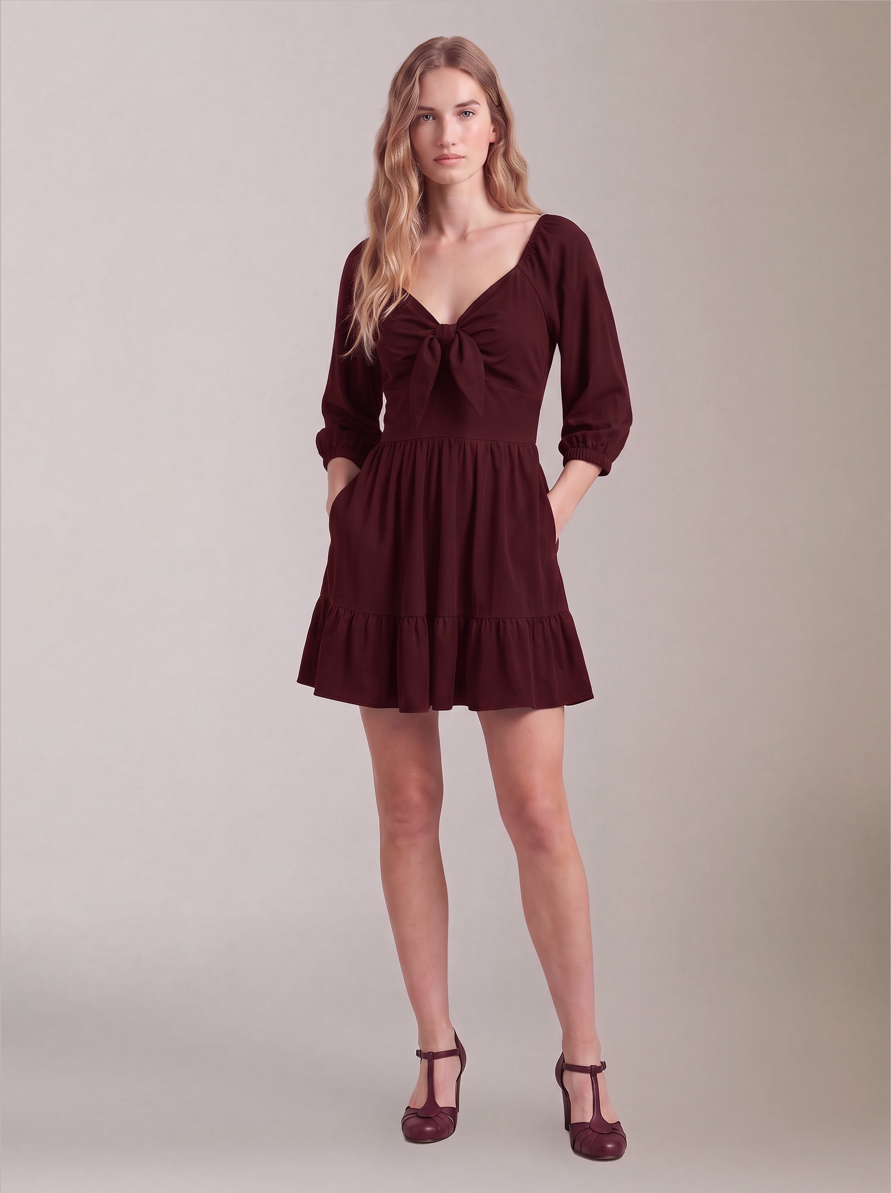 Molly Mini Dress in Solid Burgundy-Tactilefable