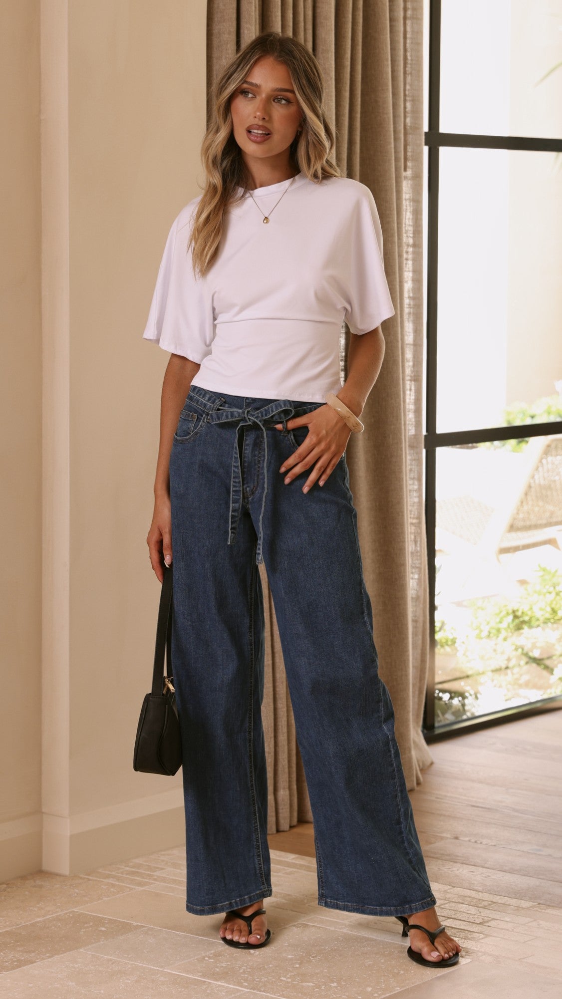 Vicky Tie Waist Straight Leg Jeans - Dark Wash-Tactilefable
