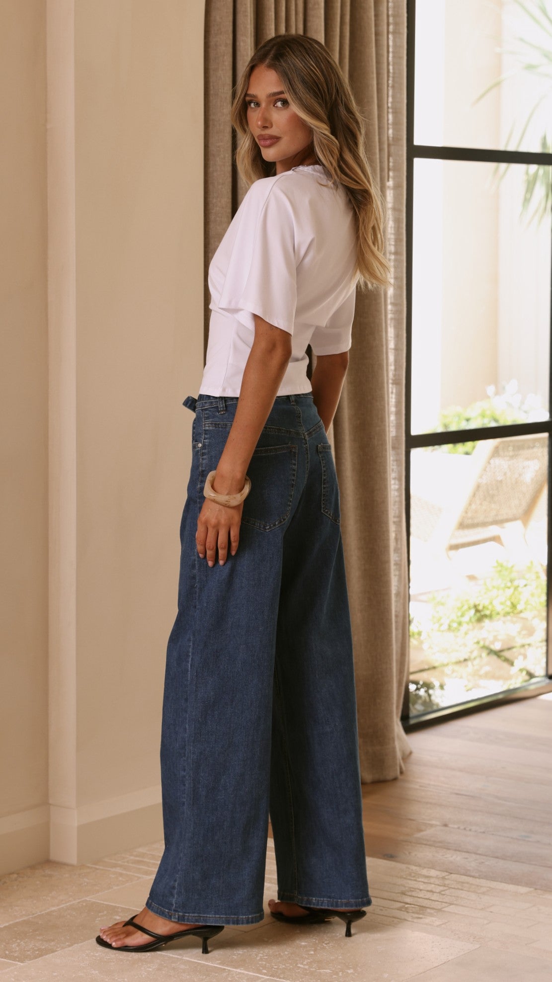 Vicky Tie Waist Straight Leg Jeans - Dark Wash-Tactilefable
