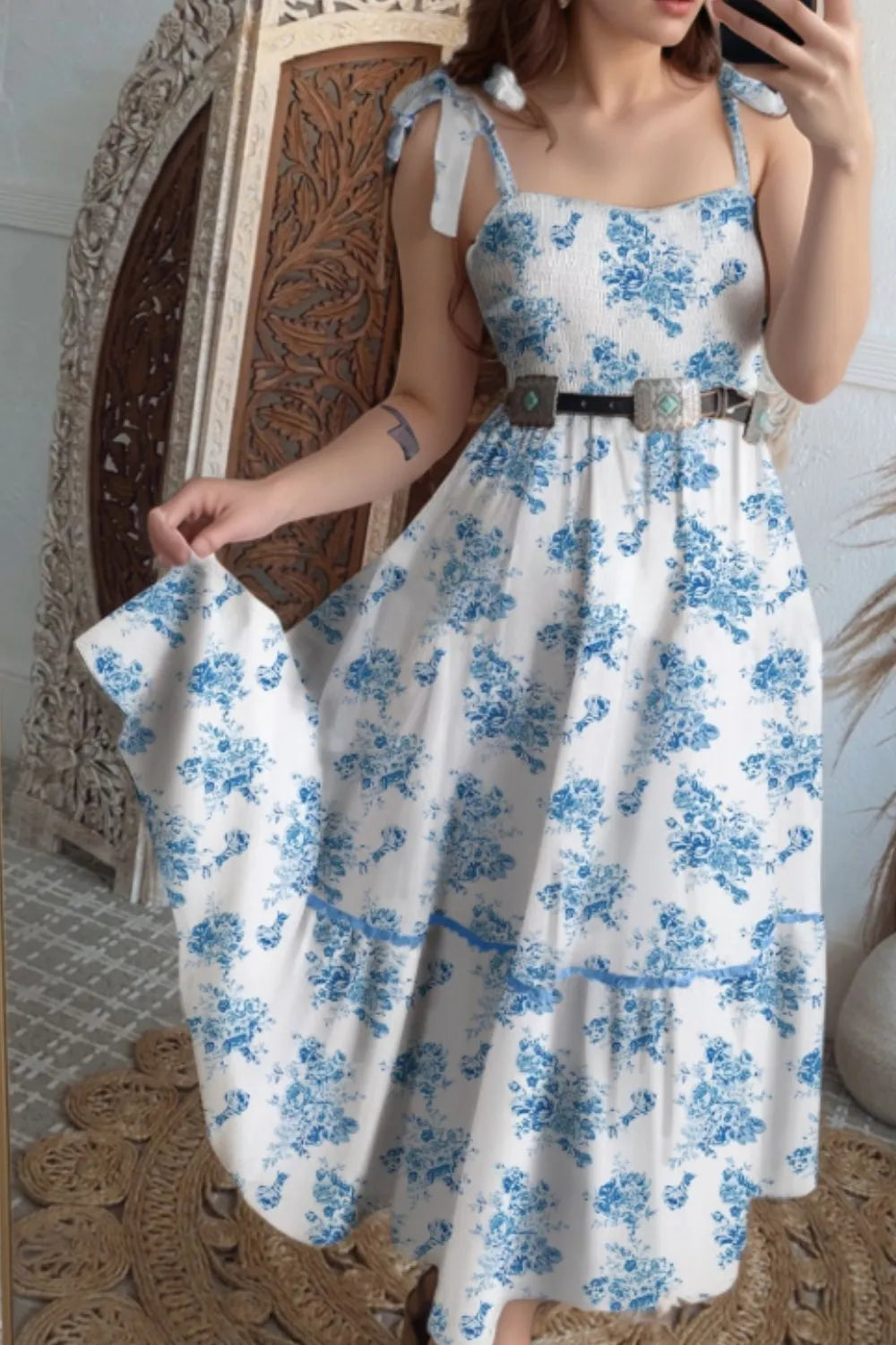 Bluebell Tie-Shoulder Midi Dress-Tactilefable