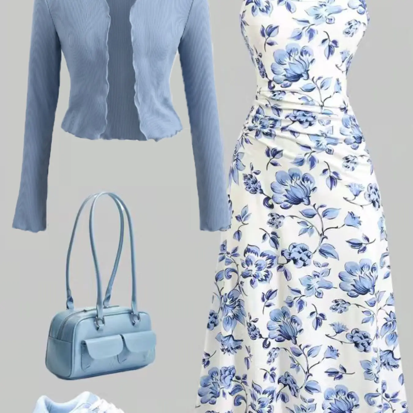 Conjunto de Dos Piezas: Cárdigan de Punto y Vestido de Tirantes