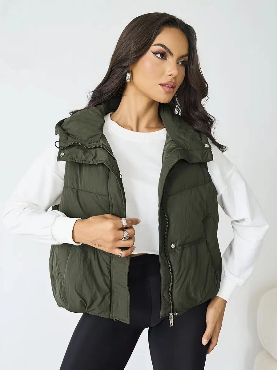Women's Short Hooded Puffer Gilet, Loose‑Fit Zip‑Up Sleeveless Waistcoat for Autumn Winter Street Chic-TACTILEFABLE