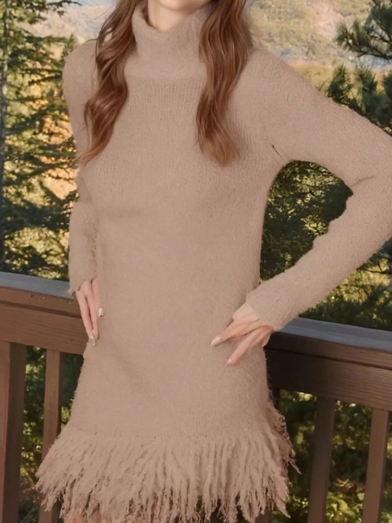 Shimmy Fringe Turtleneck Sweater Dress | 4 Colors-Tactilefable