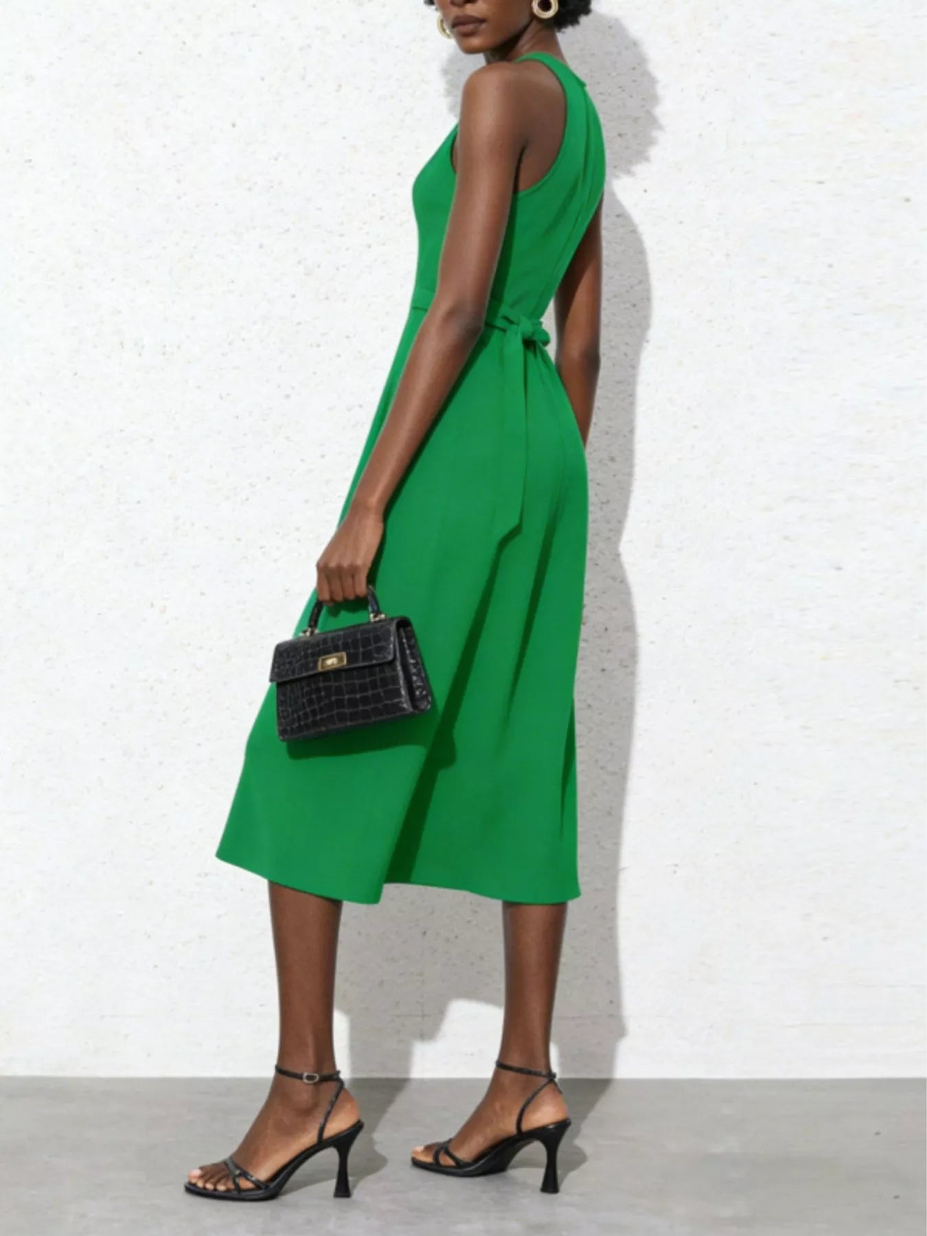 Tie-Waist Sleeveless Midi Dress-Tactilefable