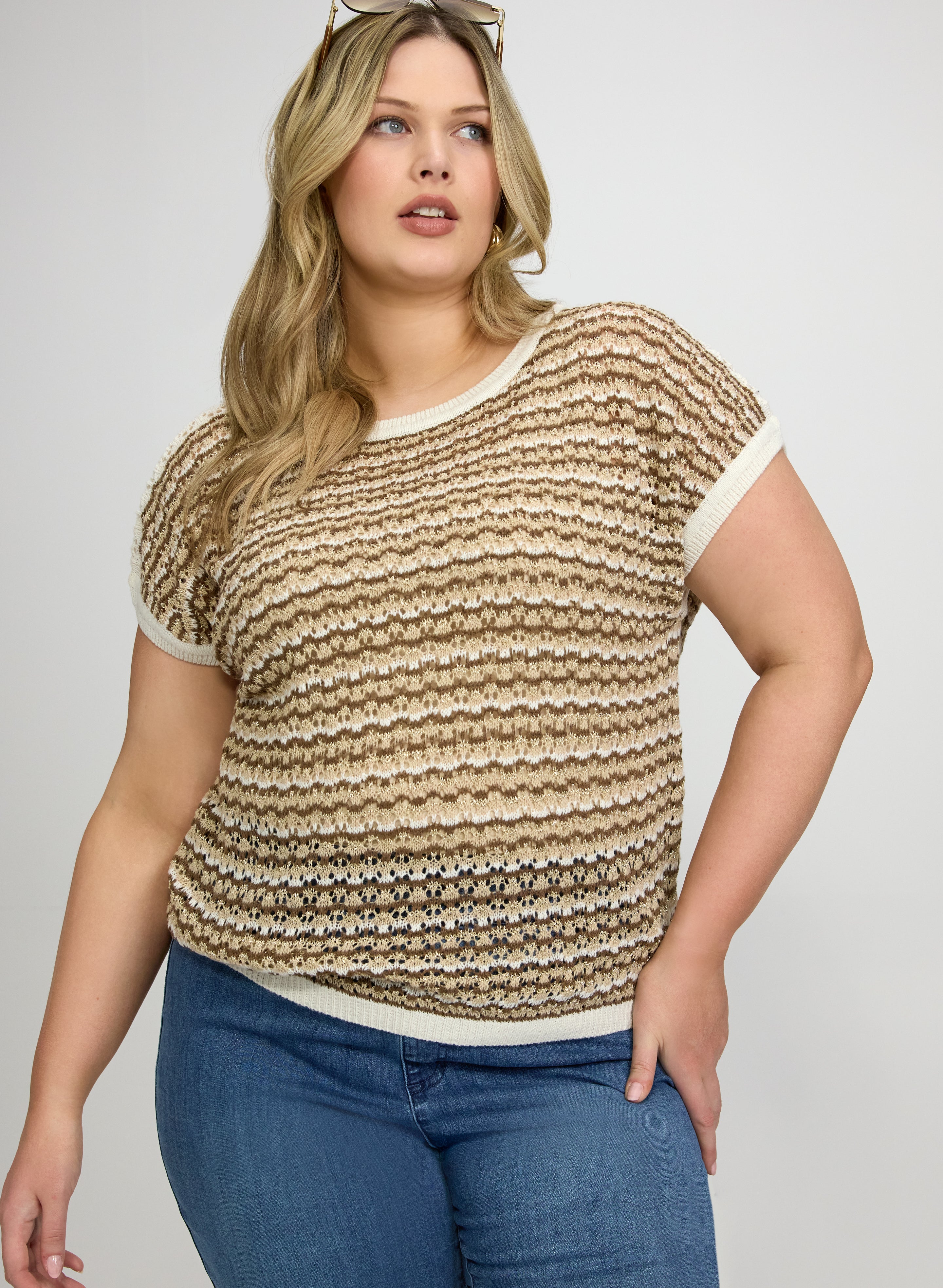 Stripe Pointelle Knit Sweater-Tactilefable