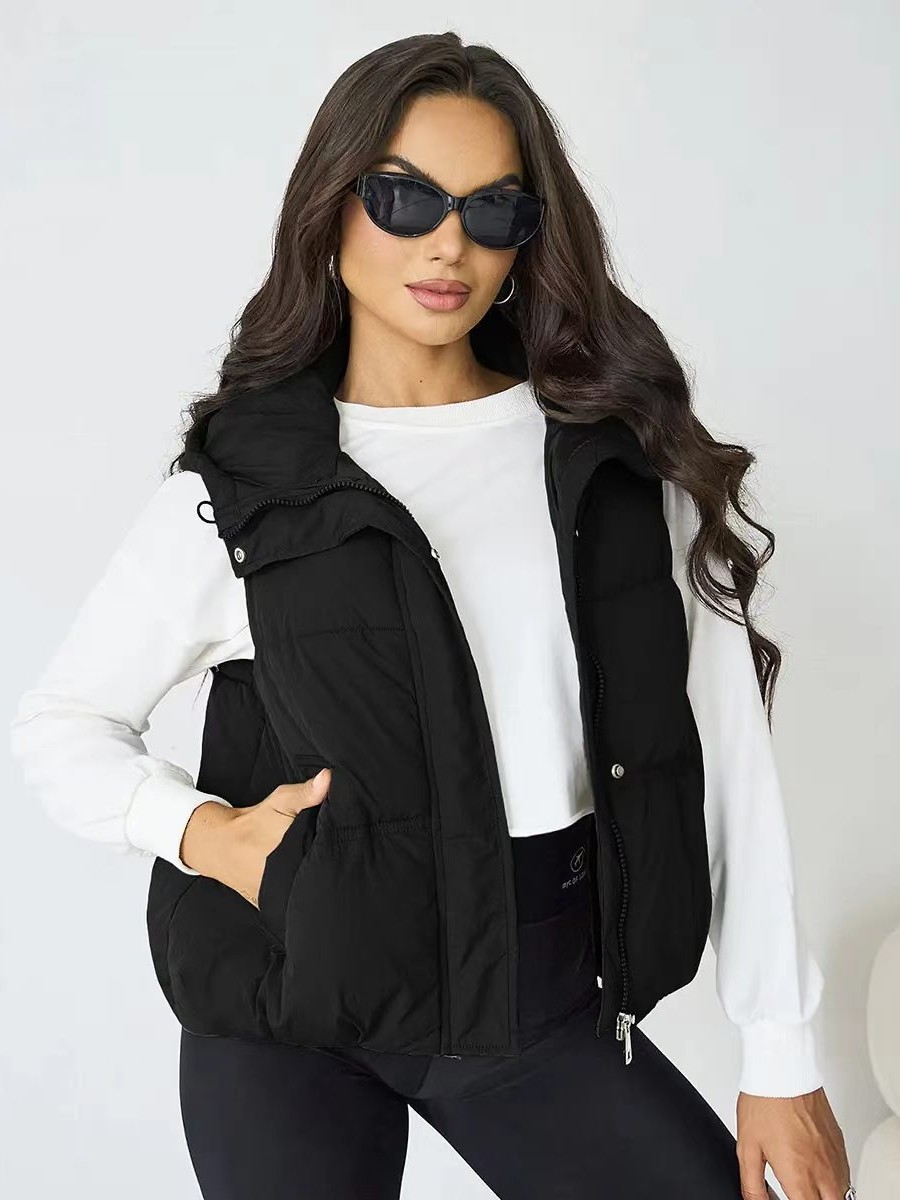 Women's Short Hooded Puffer Gilet, Loose‑Fit Zip‑Up Sleeveless Waistcoat for Autumn Winter Street Chic-TACTILEFABLE