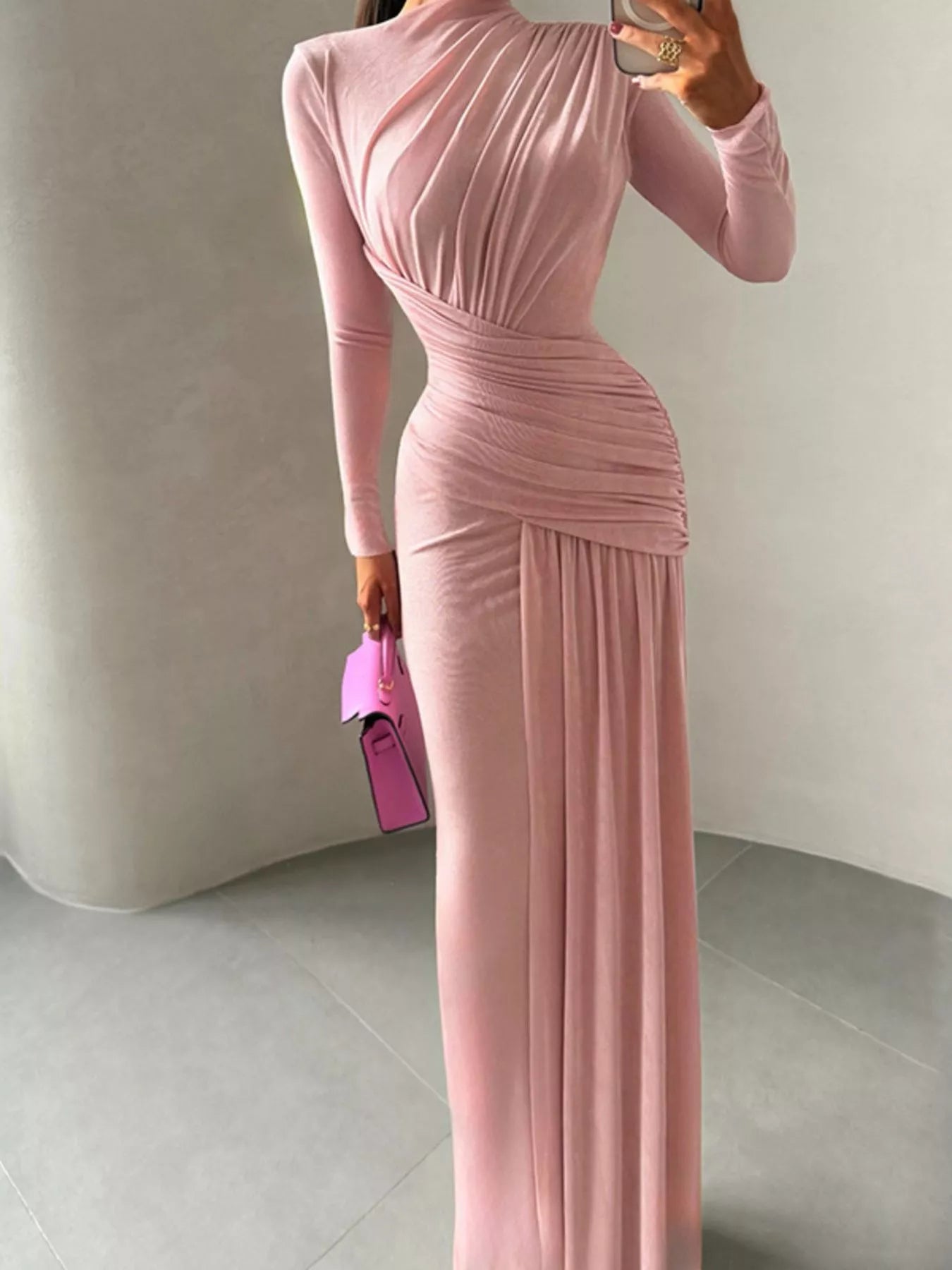 Ruched Long-Sleeve Maxi Dress | 3 Colors-Tactilefable