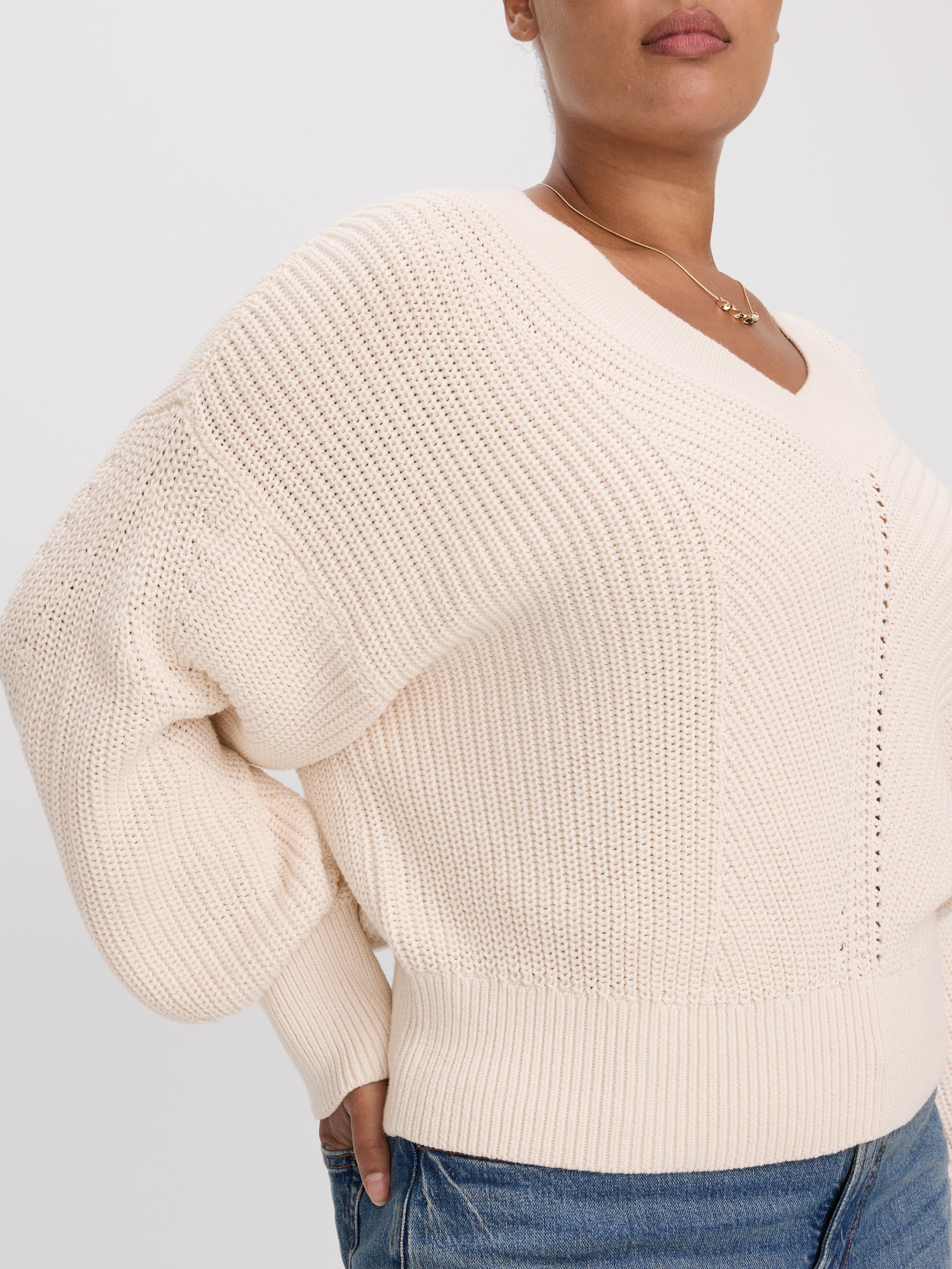 Long-Sleeve V-Neck Sweater with Half-Cardigan Stitches-Tactilefable