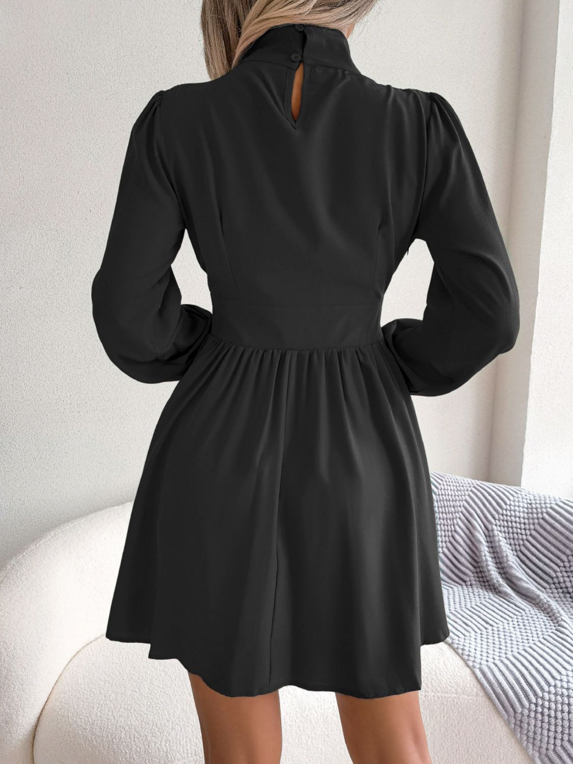 Jennifer Cutout Turtleneck A-Line 80s Swing Mini Dress | 3 Colors-Tactilefable