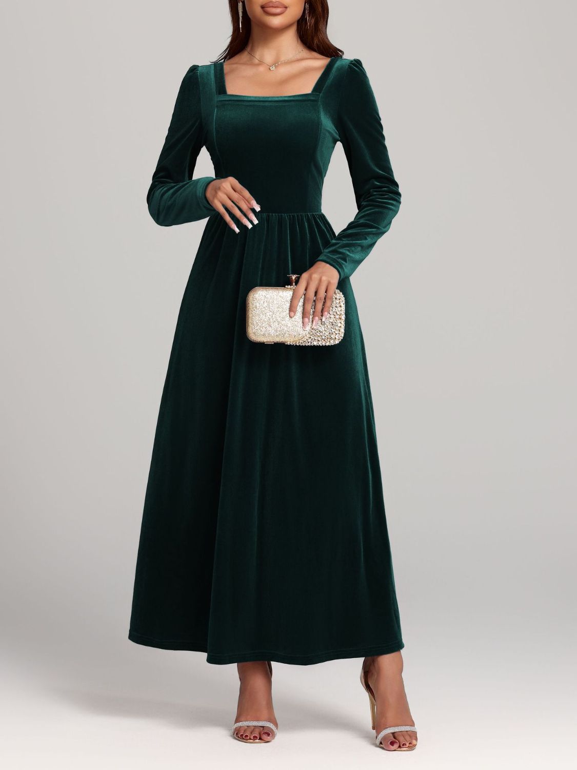 Faerie Velvet Square Neck Long Sleeve Dress | 4 Colors | Poundton-Tactilefable