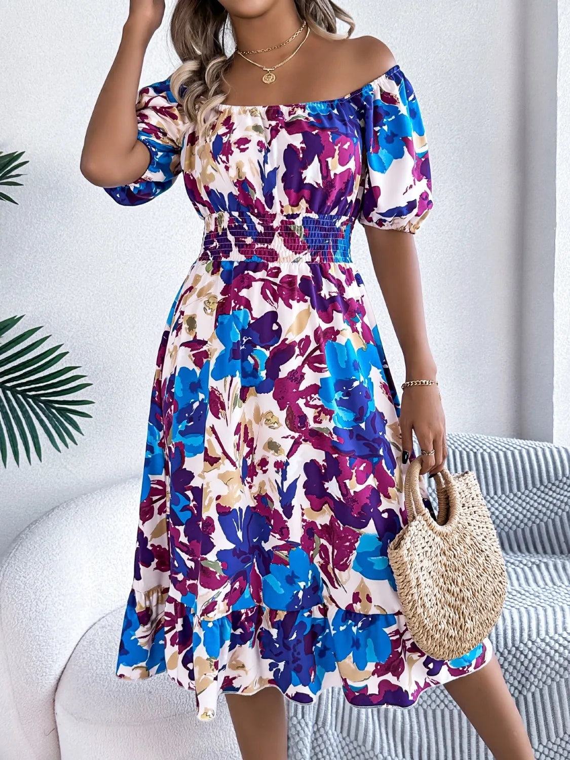 Floral Breeze Off-the-Shoulder Dress | 2 Colors | Poundton-Tactilefable