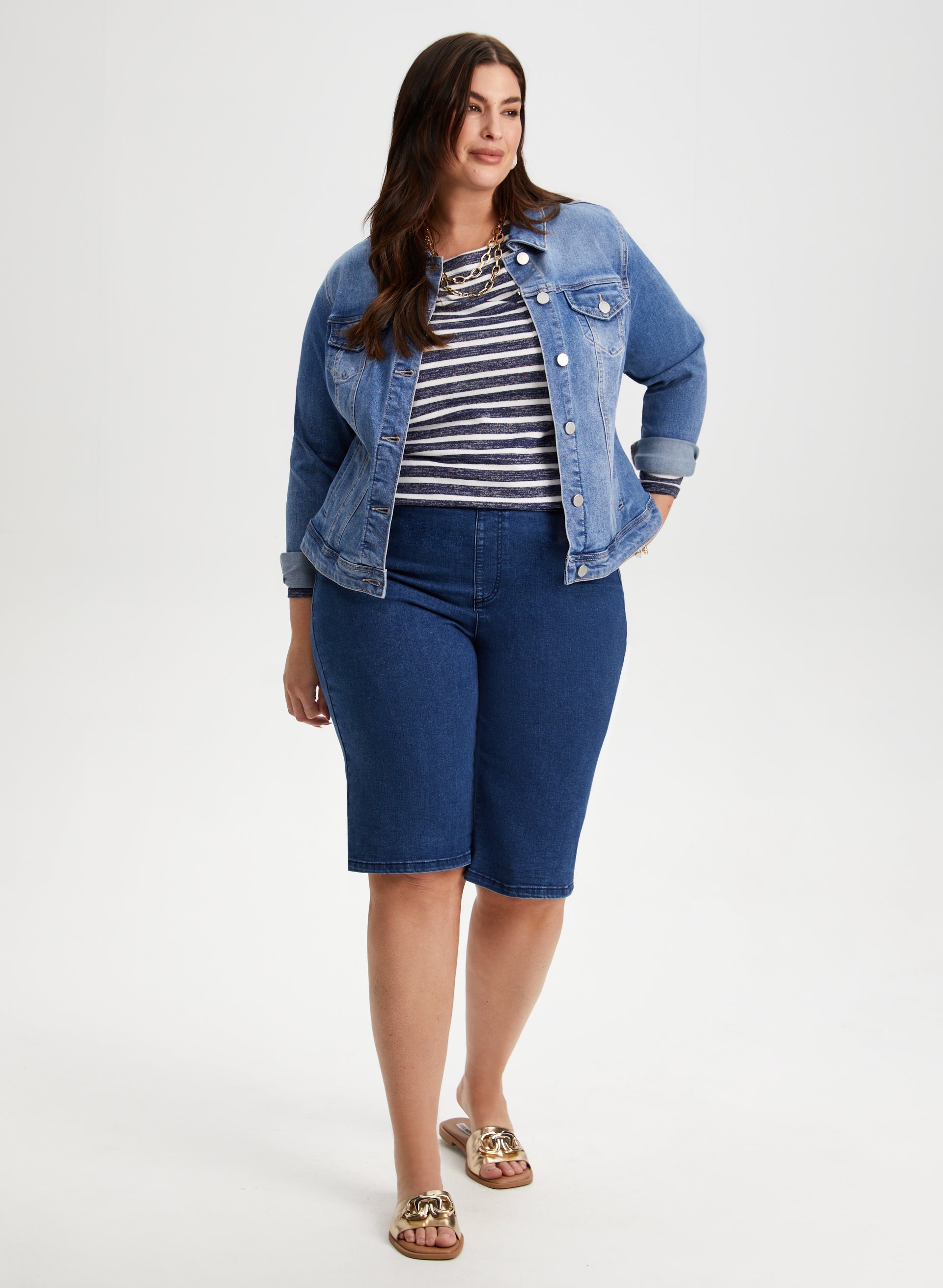 Embroidered Pull-On Jean Shorts-Tactilefable