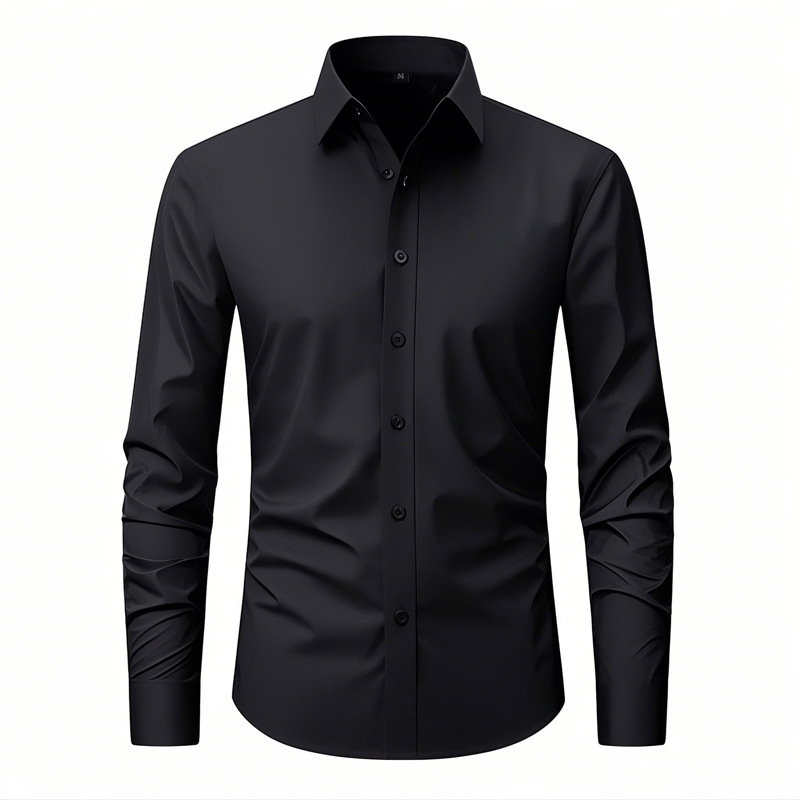 Men's Warp-Knit Wrinkle-Free Stretch Long Sleeve Dress Shirt-Tactilefable