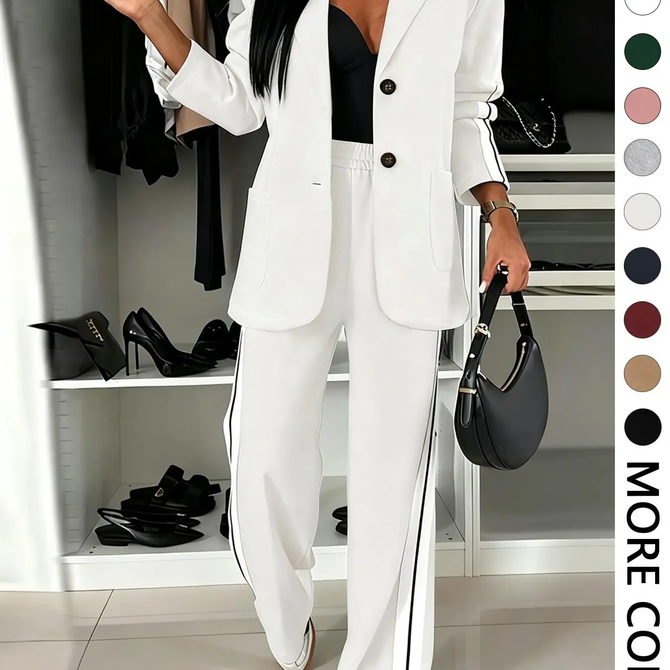 Women's Fall Winter Striped Wide Leg Suit Set-Tactilefable