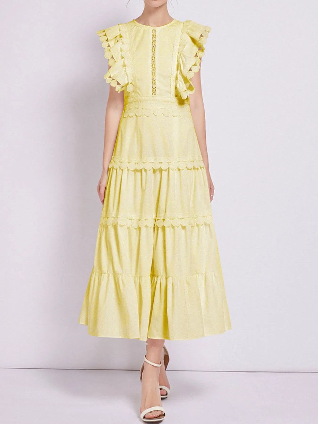 Flutter Sleeve Tiered Maxi Dress with Embroidered Trim | 3 Colors-Tactilefable