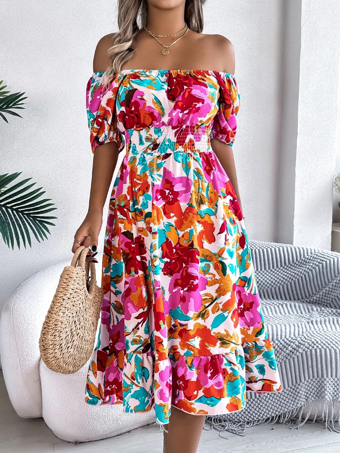 Floral Breeze Off-the-Shoulder Dress | 2 Colors | Poundton-Tactilefable