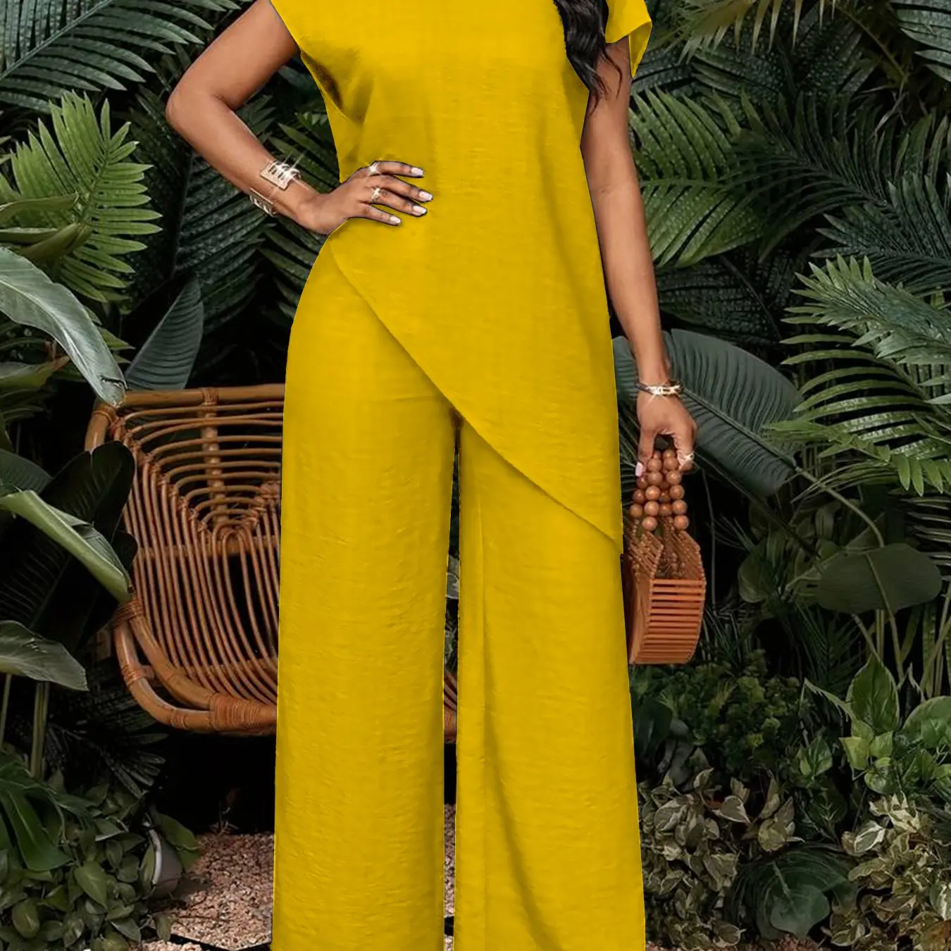 Summer Women’s Solid Stand Collar Two-Piece Set