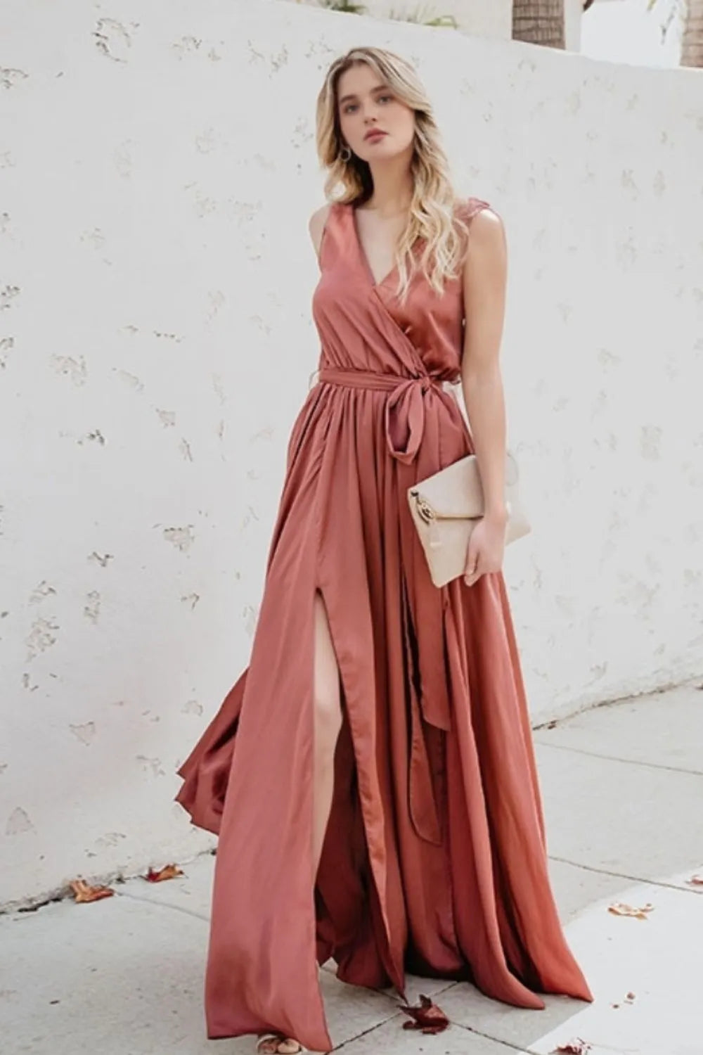 Gilded Hour Surplice Tie Waist Maxi Dress | 3 colors | Poundton-Tactilefable