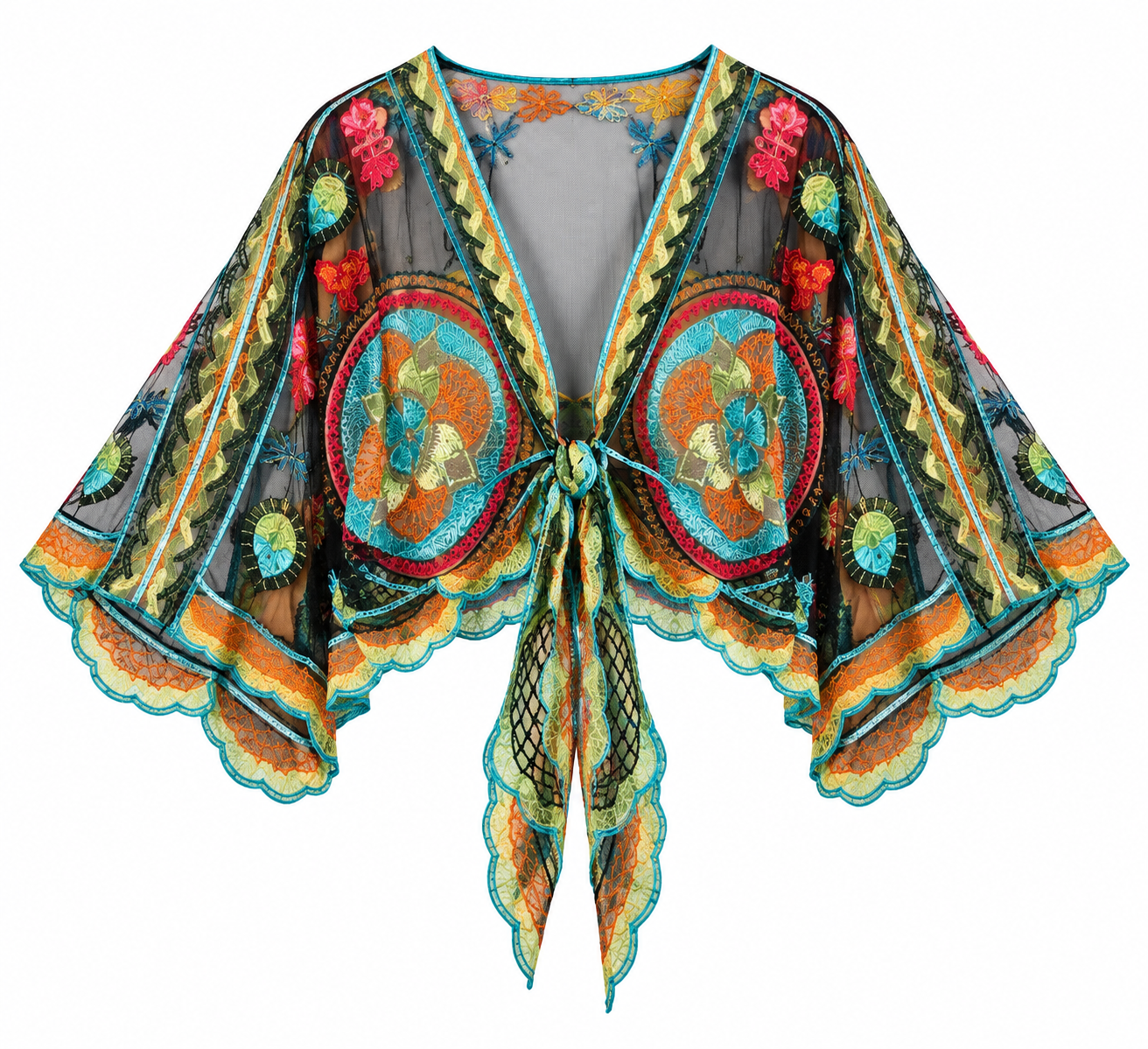Boho Embroidered Sheer Beach Cover-Up-Tactilefable