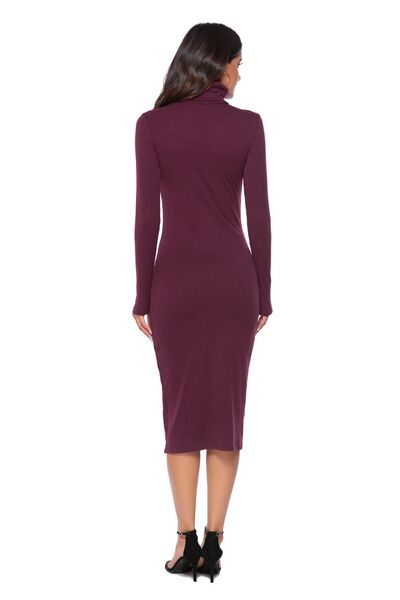 Ivana 60's Ribbed Turtleneck Long Sleeve Wiggle Dress | 4 Colors | Poundton-Tactilefable