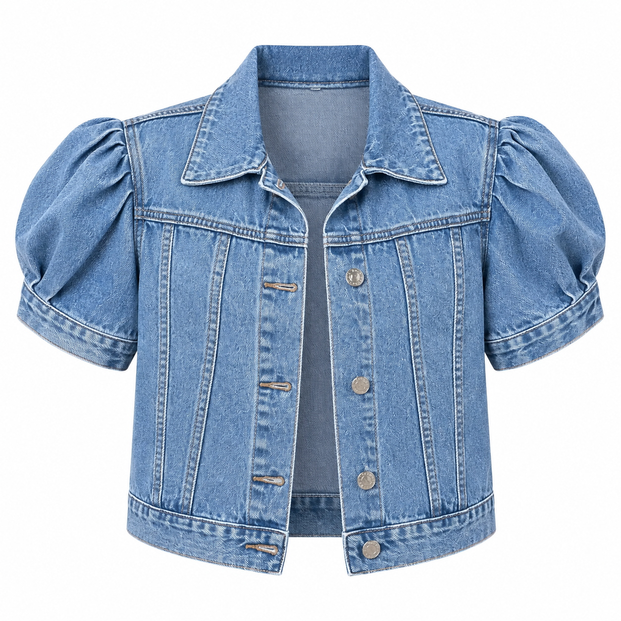 Puff Sleeve Cropped Denim Jacket-Tactilefable