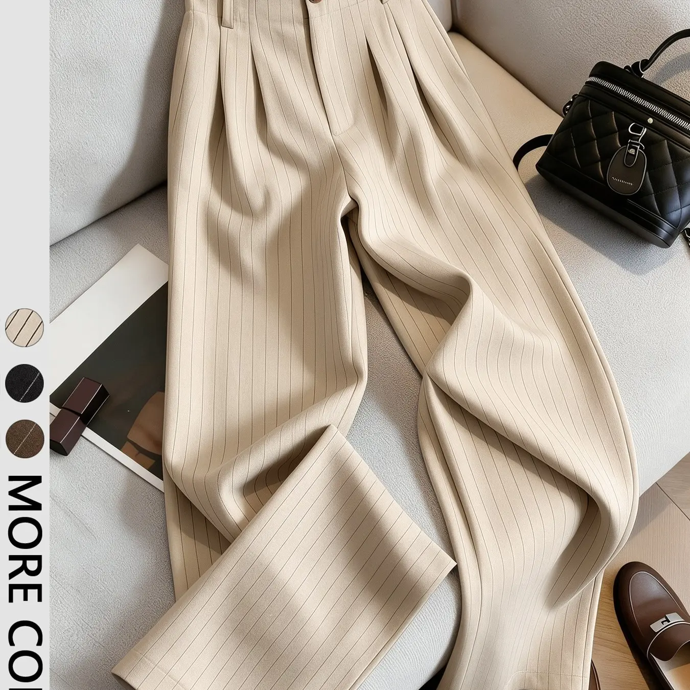 Women's Vertical Stripe High-Waist Suit Pants