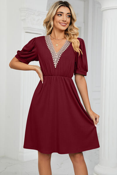 Calipso V-Neck Puff Sleeve Dress | 8 Colors-Tactilefable